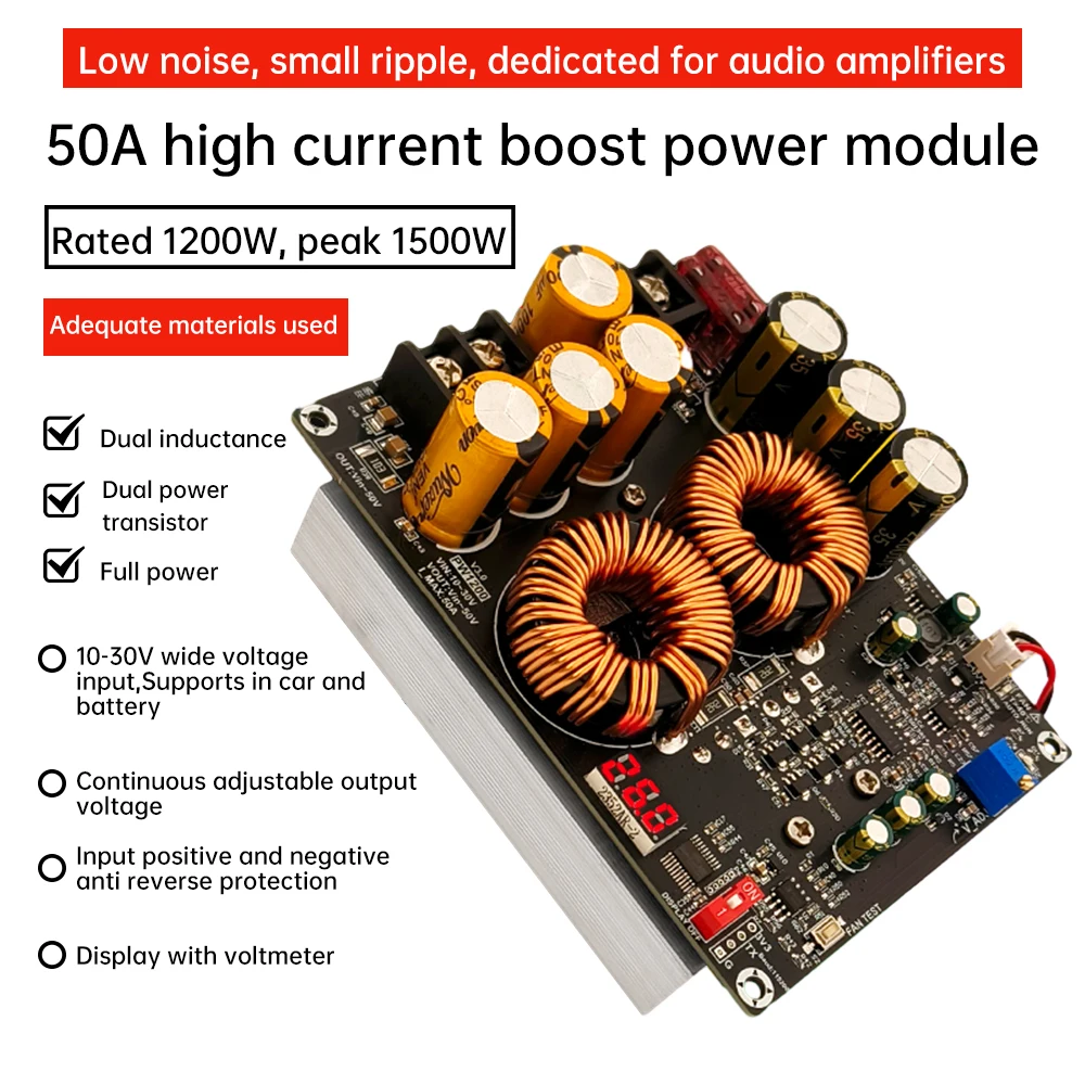 1200W 50A High Current Boost Power Supply Module Dual Inductors Full Power Low Ripple Power Supply For Audio Amplifier