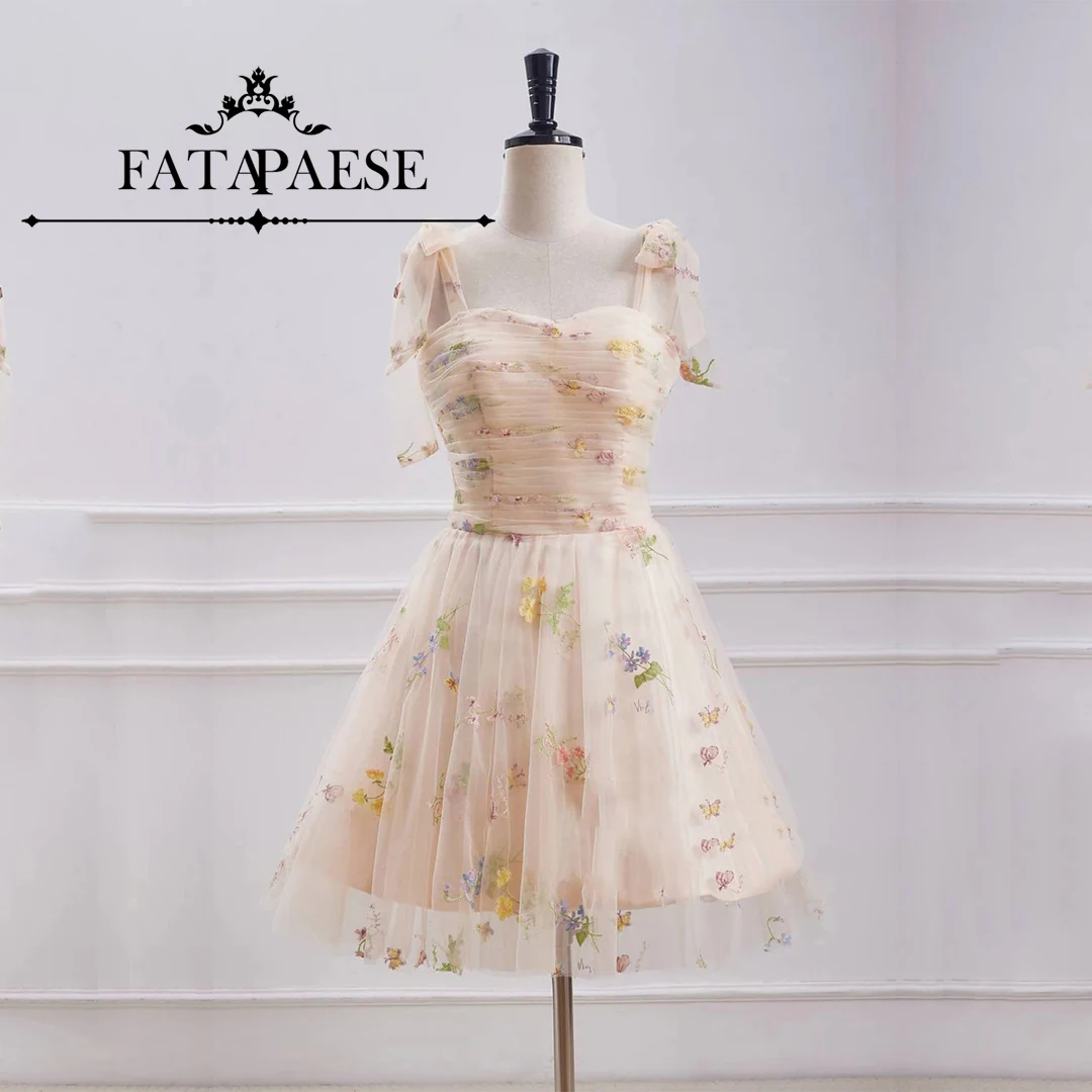 

FATAPAESE Sweetheart Short Cocktail Dress with Embroidery Homcoming Dress A-Line Mini-length Gown for Casual