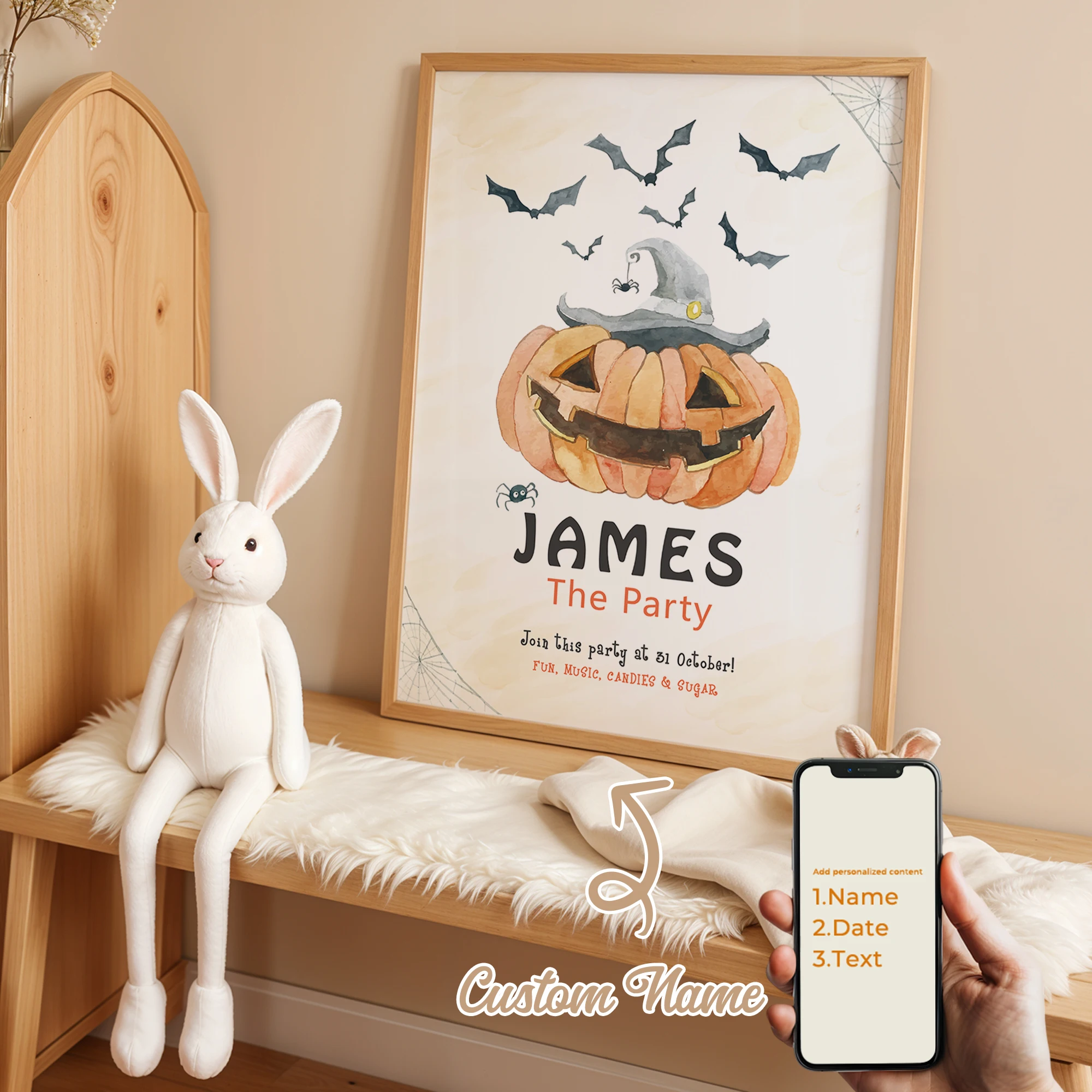 

1Pcs Personalized Custom Name Bat Wall Art Printmaking Canvas Painting Poster Picture For Halloween Living Room Home Decor