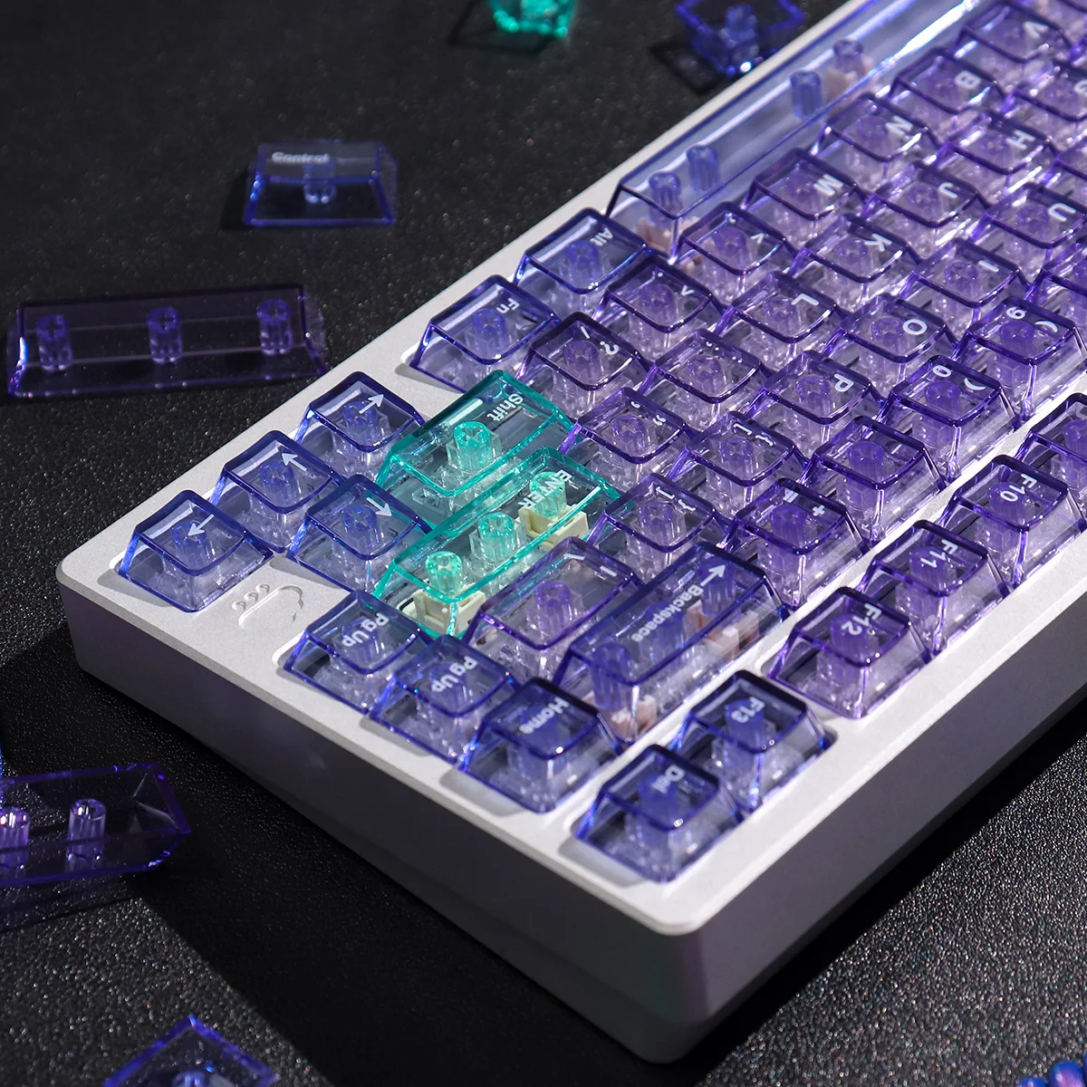 Purple Crystal Clear Keycaps Set 156 keys Cherry Profile Transparent Keycaps UV pad print For Mx Switches Mechanical Keyboard