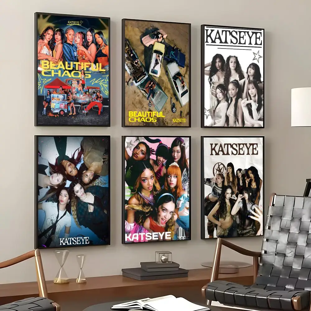 K-pop KATSEYE Poster Self-Adhesive Waterproof Wall Stickers, Coffee Bar Home Wall Decor