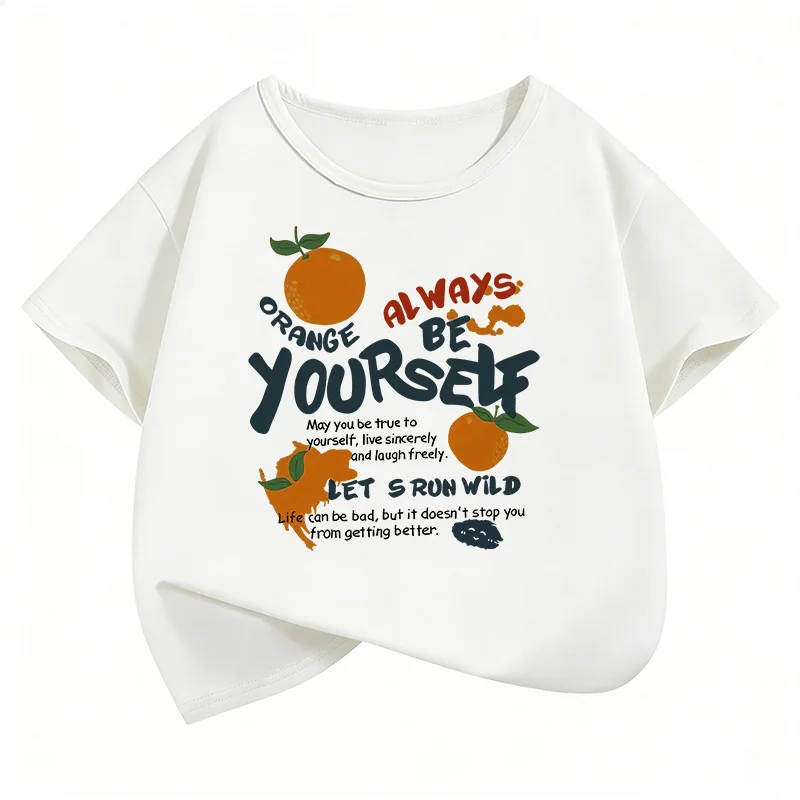 

Funny Orange Harajuku Style Design T Shirts Kids Children's T-shirt Short Sleeve Boys Girls Summer Spring Casual Top Tee Shirt