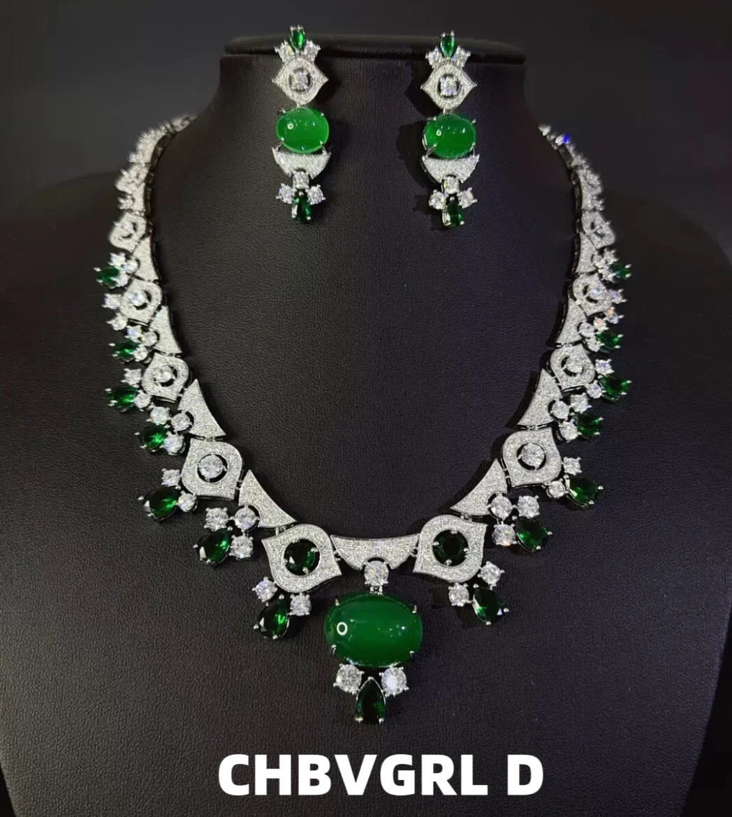 

[Luxury] Zircon necklace and earrings set for women, wedding jewelry, party jewelry, high-end design style
