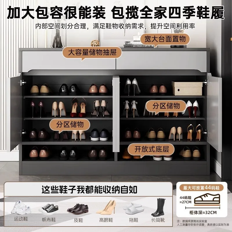 Solid Wood Shoe Cabinet Household Locker Door Storage Cabinet New Integrated Wall Cabinet High-grade Large-capacity Shoe Rack