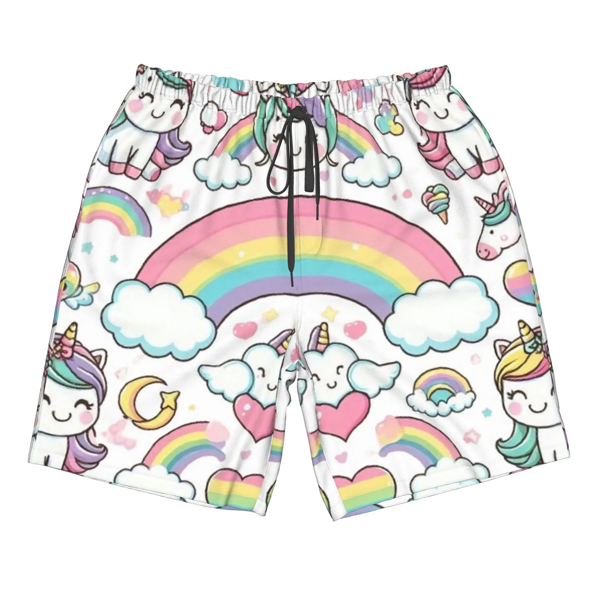 Adorable Unicorn And Rainbow Pattern Trunks Beach Board Shorts Casual Quick Dry Swim Summer Men Pants