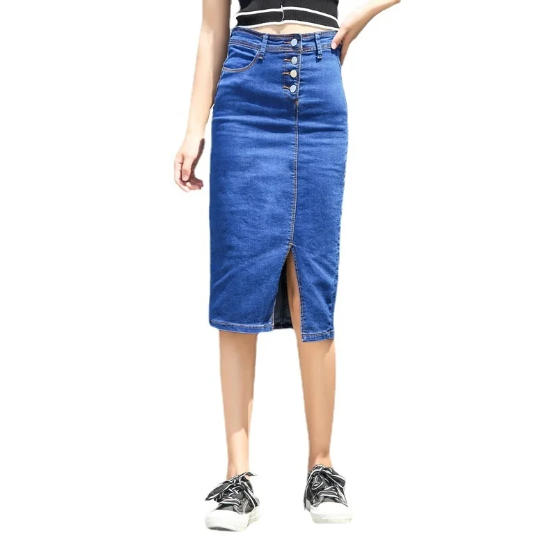 Dames Knoop Stijl Wrap Heup Slanke Denim Rok Mode Mid Length Heup Rokken Voor Dames