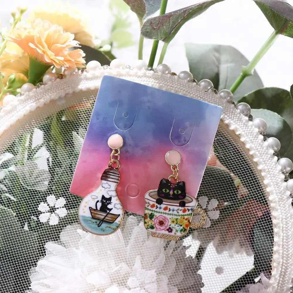 شخصية الموضة المينا المرأة لطيف كوب القط ضوء لمبة القط الحيوانات المعلقات أقراط أقراط