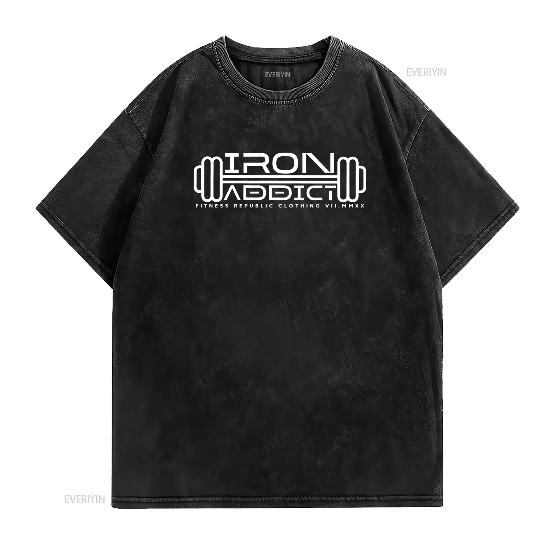 Streetwear Gym Workout Iron Addict Dumbbell Print Casual T Shirt vintage Washed Comfortable Unisex Slightly designer clothes