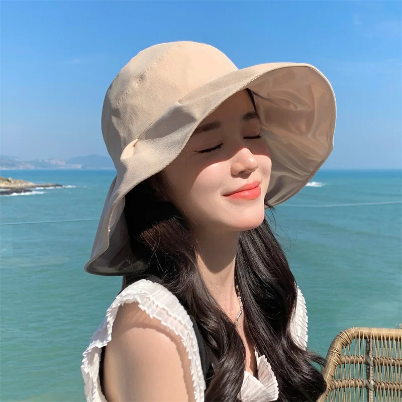 Sunscreen Hat With Bow, Large Brim For Covering The Face To Prevent Ultraviolet Rays In Summer, Foldable Fisherman Hat For Women