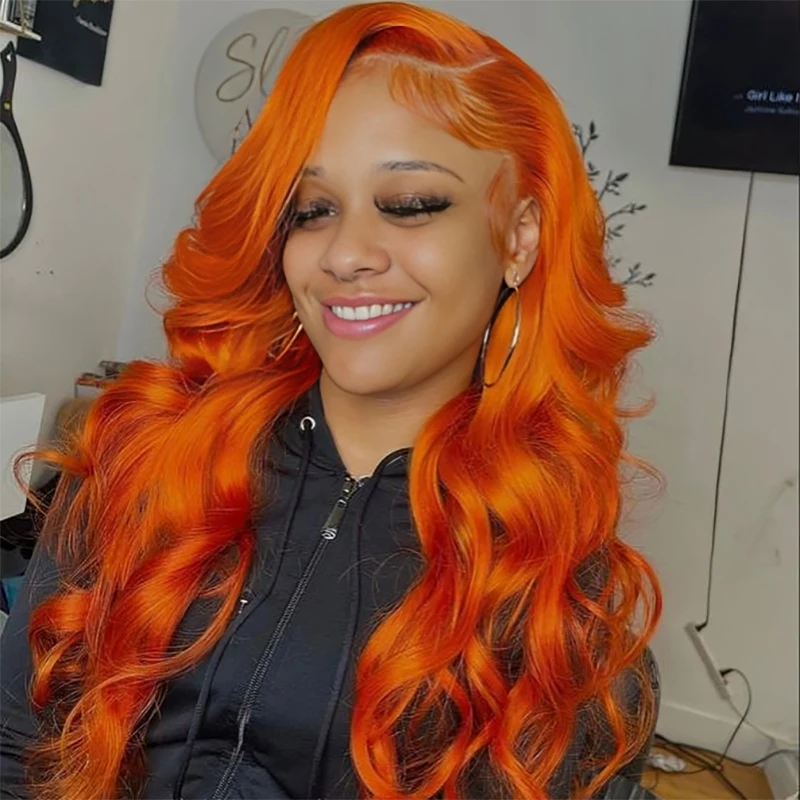 

200% Density 350 Orange Ginger Body wave 13x4 HD Lace Frontal Wig Orange Color 13x6 Lace Frontal Human Hair Wigs For Woman