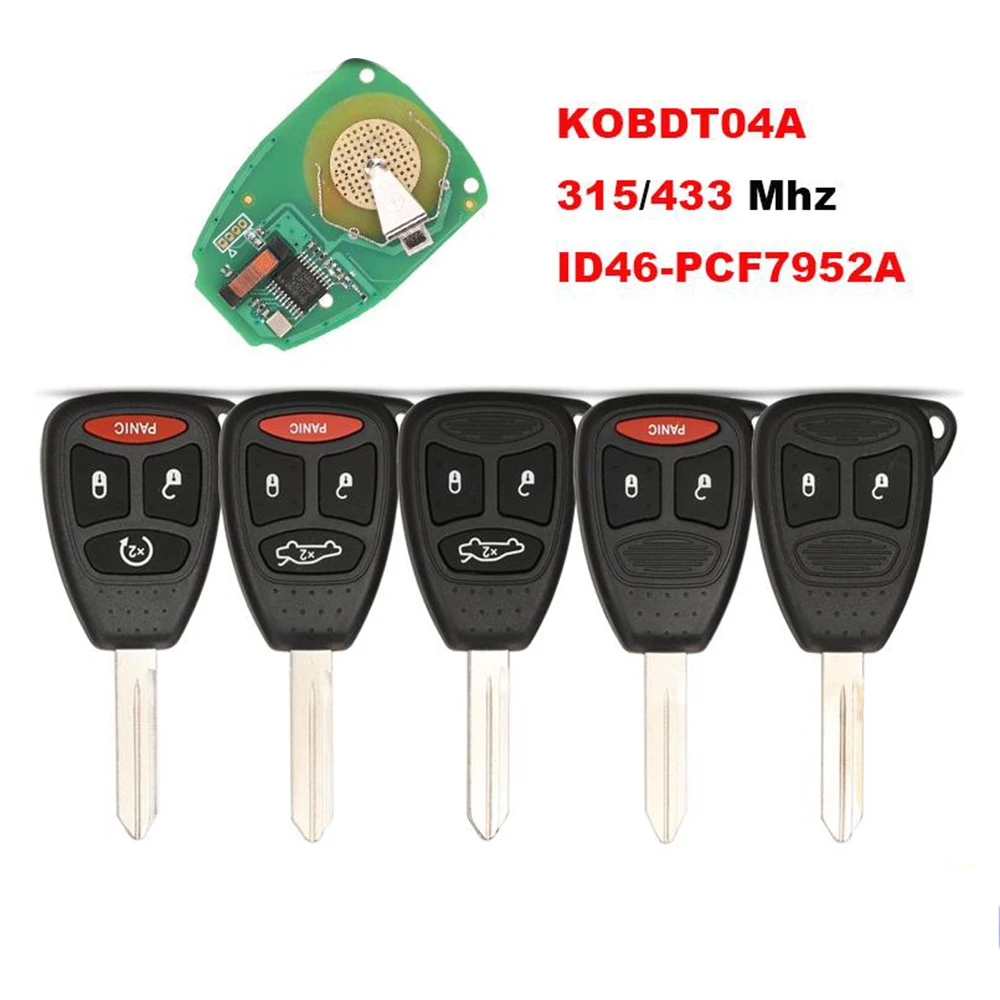 

jingyuqin New KOBDT04A ID46 315/433 Mhz Remote Car Key For Dodge RAM JEEP Commander Compass Grand Cherokee Wrangler Chrysler
