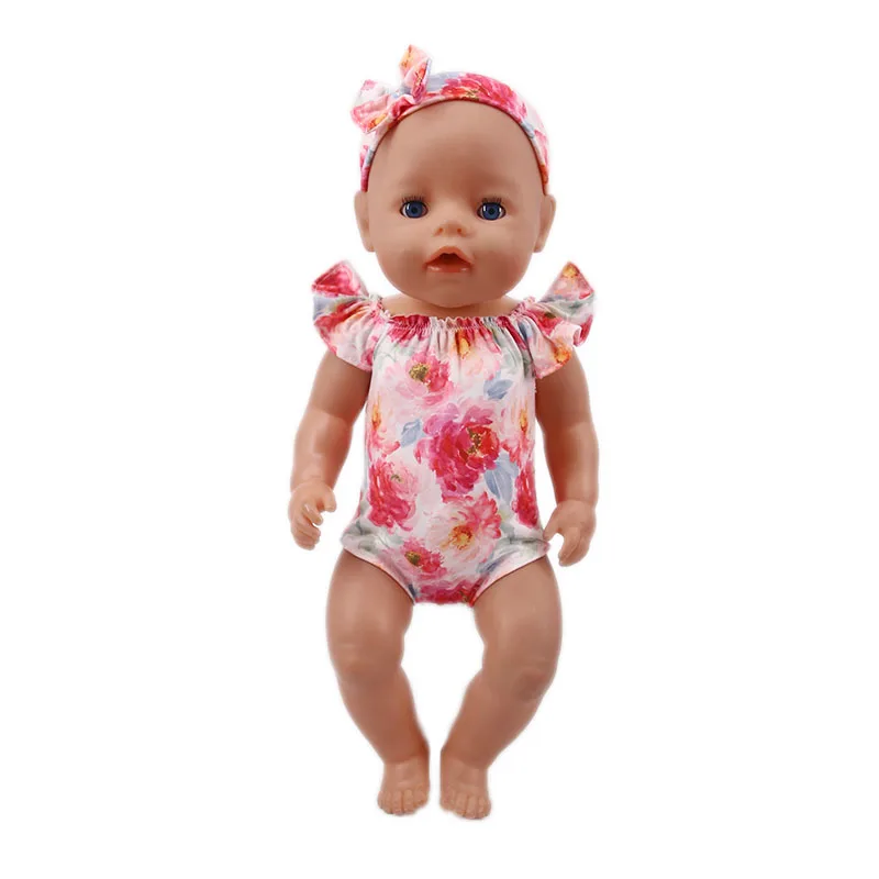 Head Flower Swimsuit Fish Scale Style For 43Cm Baby Items&18Inch American Doll Girl,Generation Born Baby Accessories For Clothes