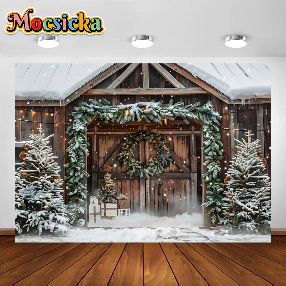 Рождественская елка окно венок фотография фон деревянные двери Снеговик кино сосна новогодний фон для студии