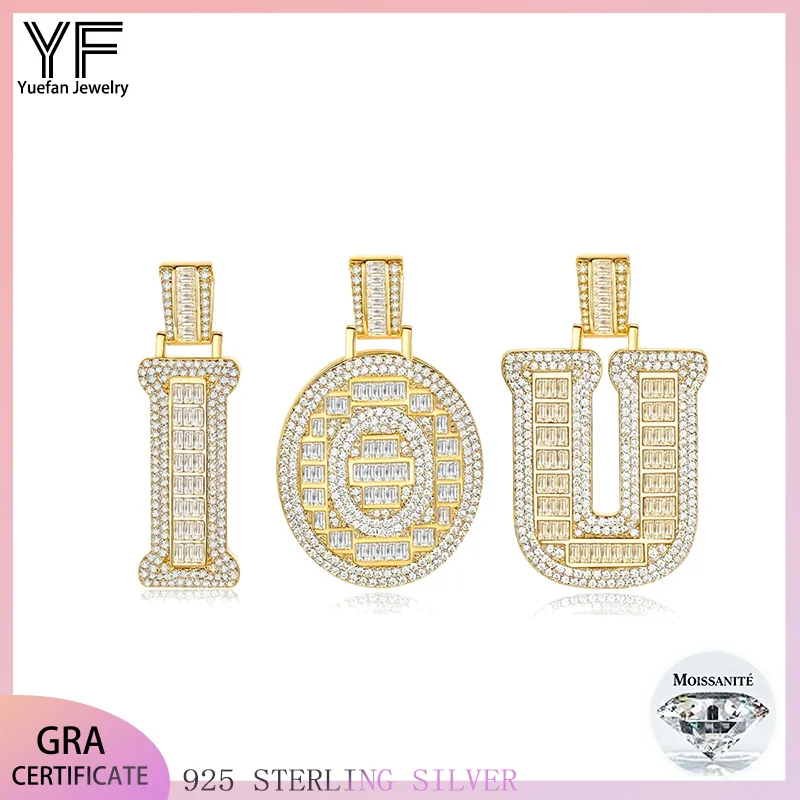 

S925 sterling silver VVS Moissanite letter Women's pendant, men's necklace, 18K white gold hip-hop party pendant gift