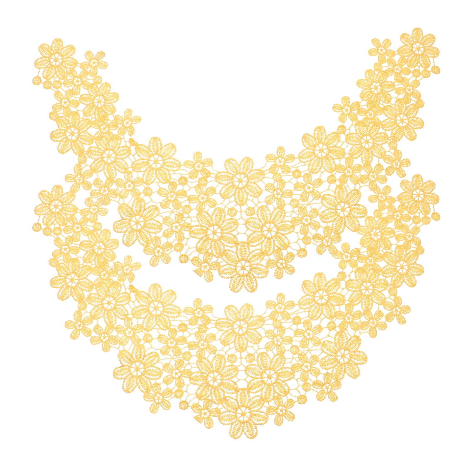 

2 Pcs Embroidery Lace Collar Flower Trim Neckline Applique Yellow Polyester Yarn Miss