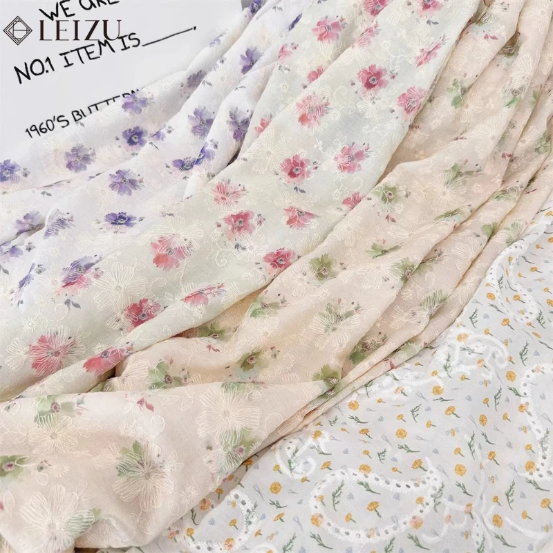

Embroidery Jacquard Fabric Thin Printed Cloth Pink Flowers for Sewing Child's Clothing,Skirts,Hairbands Handmade DIY Bag,Curtain