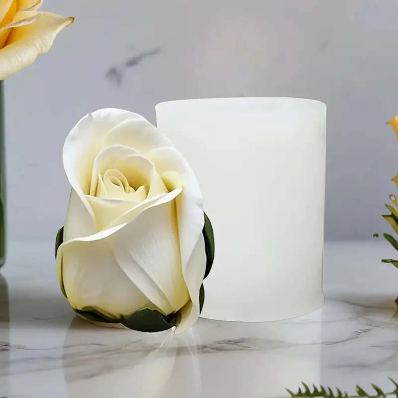 1A Soap Mold，Practical White Rose Silicone Mold，for DIY Candle、Aromatherapy、Soap、Plaster and Decoration - Reusable，Quick Demould