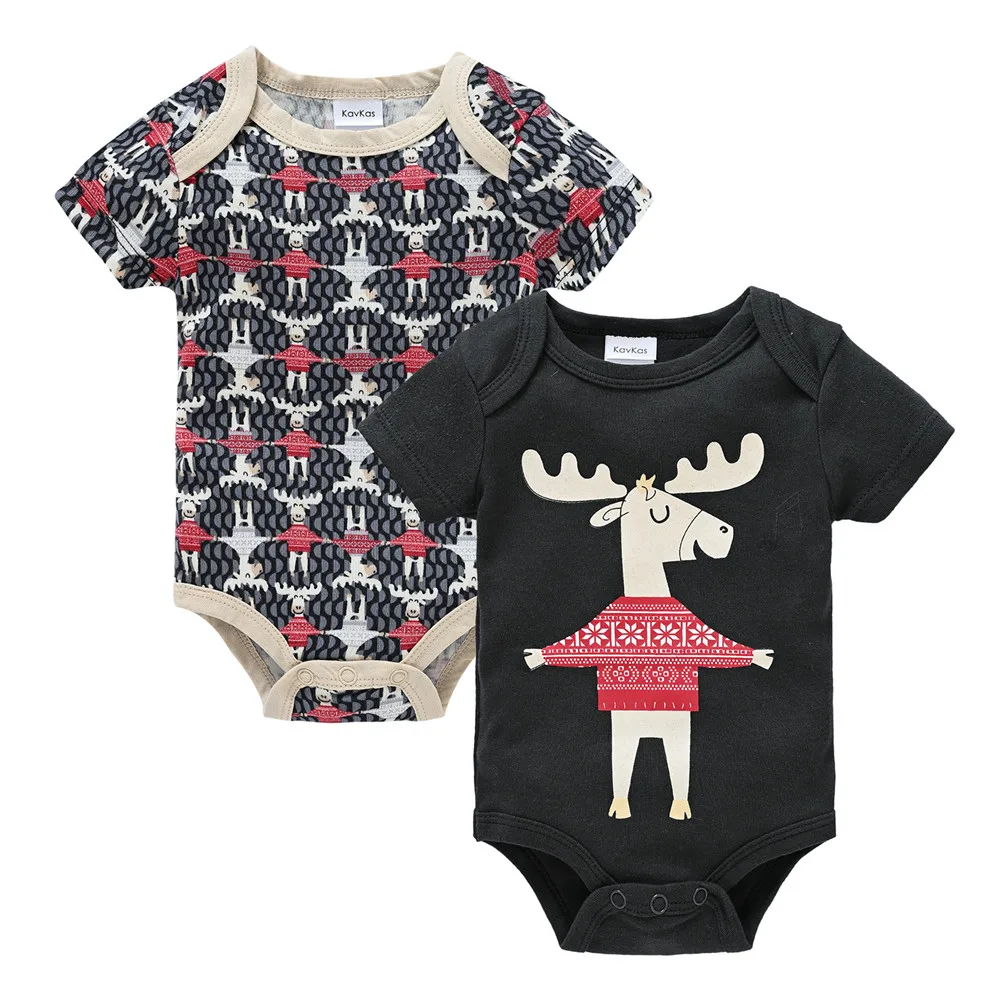 Kavkas 2 pcs/lot Baby Boy Clothes Bamboo Cotton Short Sleeve Summer Girls Bodysuit Cartoon Print Infant 0-12 Months Clothing