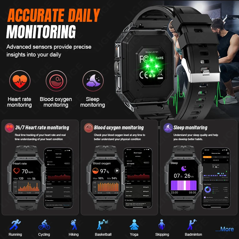 LIGE New Outdoor Ultra 1400mAh Long Standby Sports Compass Smart Watch 2.04-inch HD Large Screen Health Monitor Men's Smartwatch