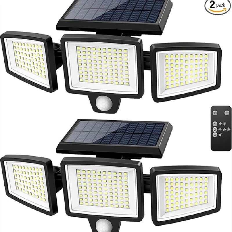 

Solar Outdoor Lights 2500LM 210 LED Security Lights with Remote Control 3 Heads Motion Sensor Lights IP65 Waterproof Wall Lights