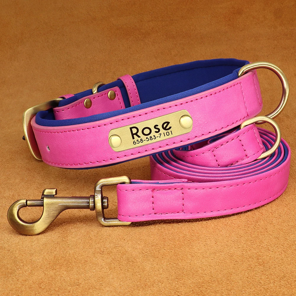 Personalisiertes Hundehalsband, Leine, PU-Leder, Hundehalsbänder, Haustierseil, gravierte Haustier-ID-Namenskette für kleine große Hunde, weich gepolstert – Detail 40