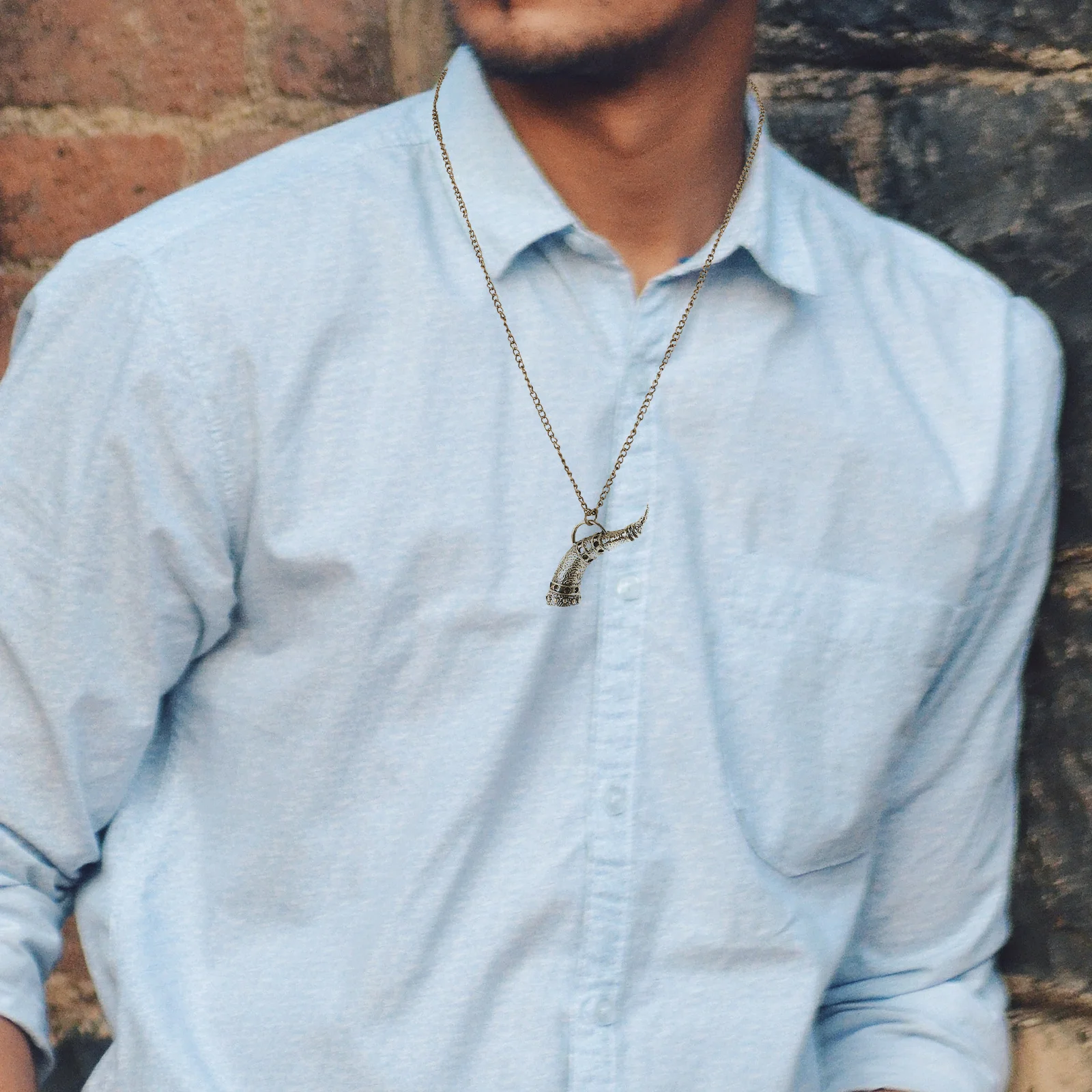 خمر الشمال القراصنة الثور القرن قلادة قلادة معدنية الشرير سلسلة عنق المذكر الإكسسوار للرجال الحيوان القرن مجوهرات