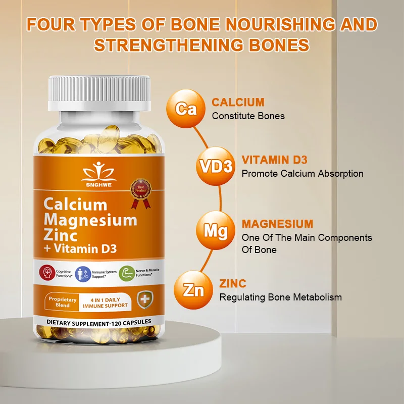 5X Calcium Magnesium Zinc Vitamin D3 Capsules for Promotes Bone&Muscle&Nervous System Health Cell Growth Increase Immunity Diet