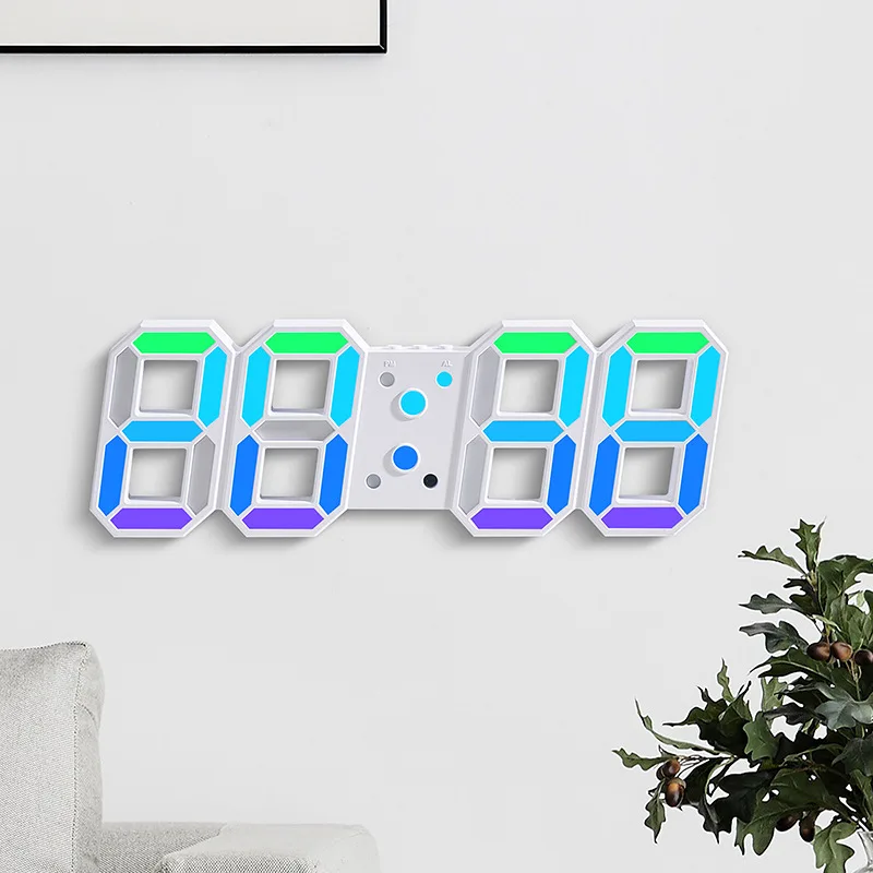 RGB Wall Clock Watch Clock 3D Led Digital Modern Design Living Room Decor Temperature Table Alarm Nightlight Luminous Desktop