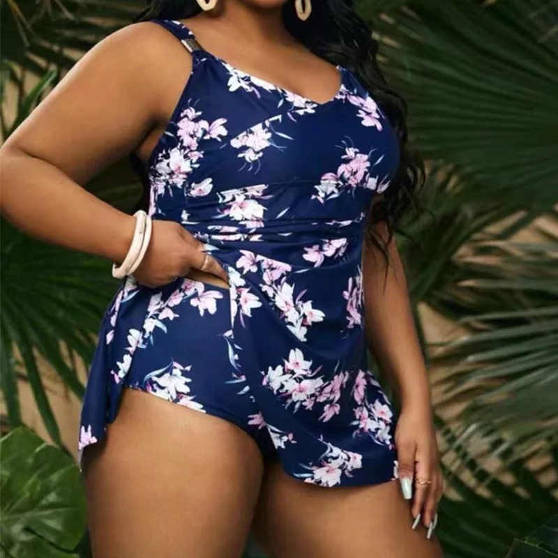 

Plus Size Swimsuit 2024 Woman Tankini Two-Piece Swimwear Women Tummy Control Beachwear Bathing Suit High Waist Swimdress Bikini