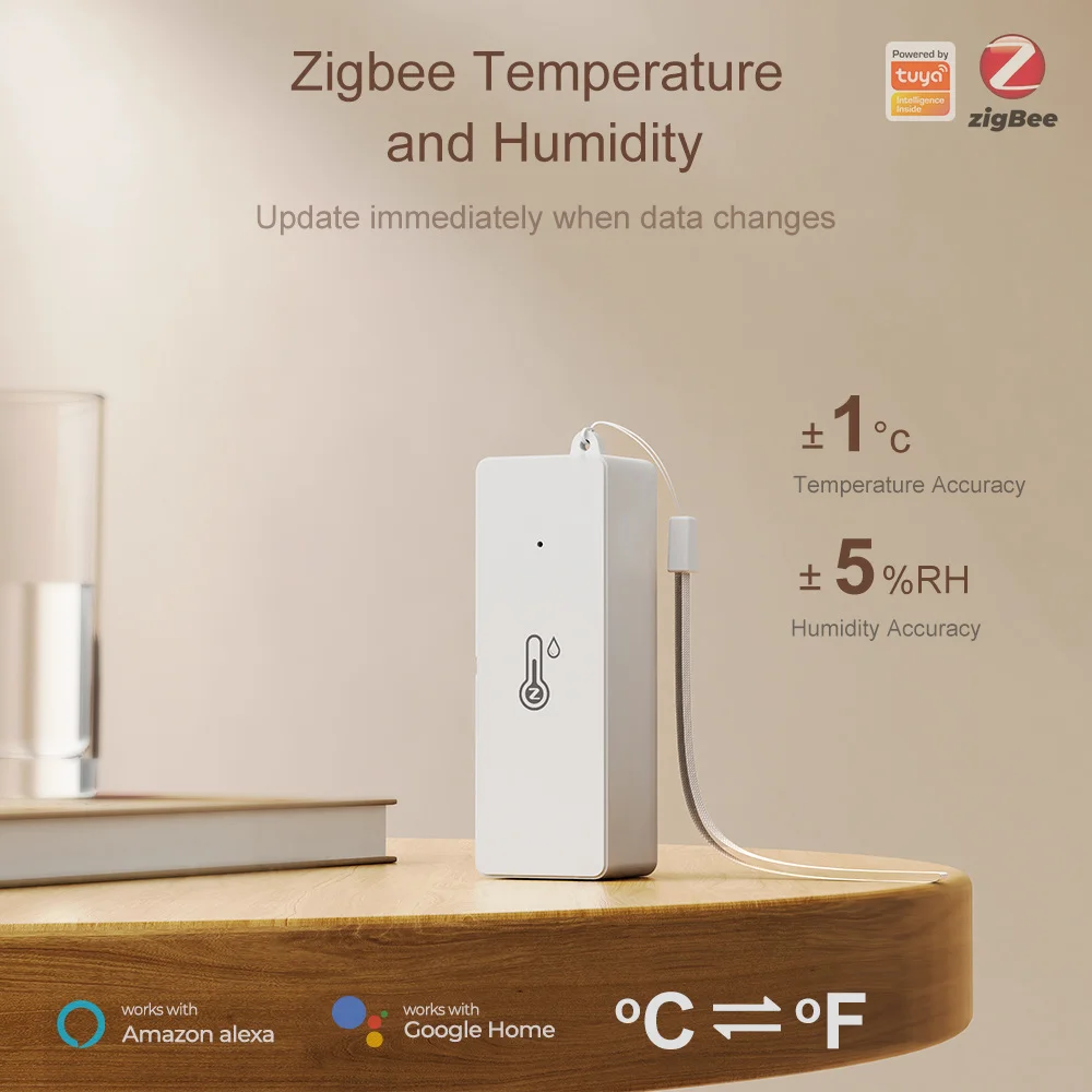 Tuya zigbee wifi sensor de umidade temperatura higrômetro interno app controle remoto funciona com google casa casa inteligente