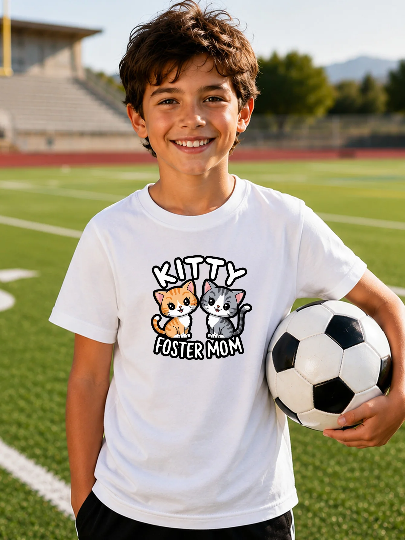 Cute Cartoon Two Kittens Kitty Foster Mom Print Family Matching T Shirt Boys Girls Soft Summer Short Sleeve Daily Tees