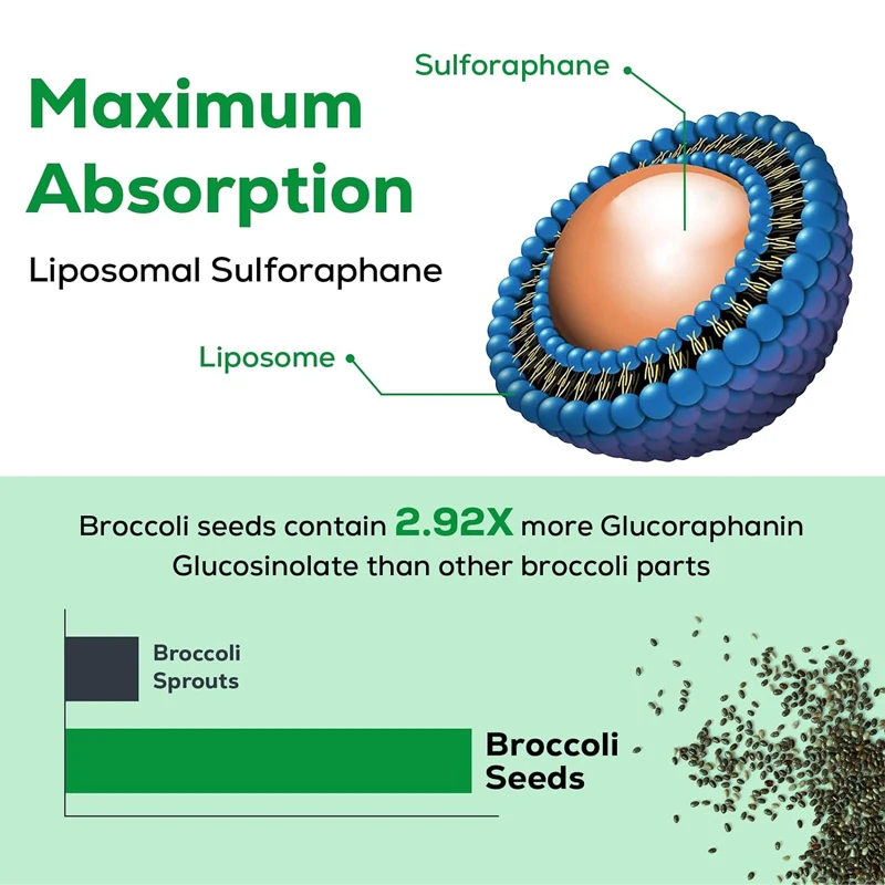 Liposomal Sulforaphane 450MG,, High absorption glucosamine containing inosidase, broccoli seed extract antioxidant 60 capsules