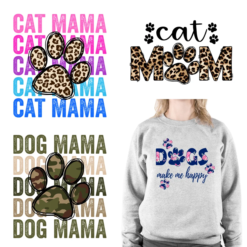 

Custom Pet Dog Cat Footprint Mama Letter Design Iron On Decals DTF Transfers Ready To Press For Clothing
