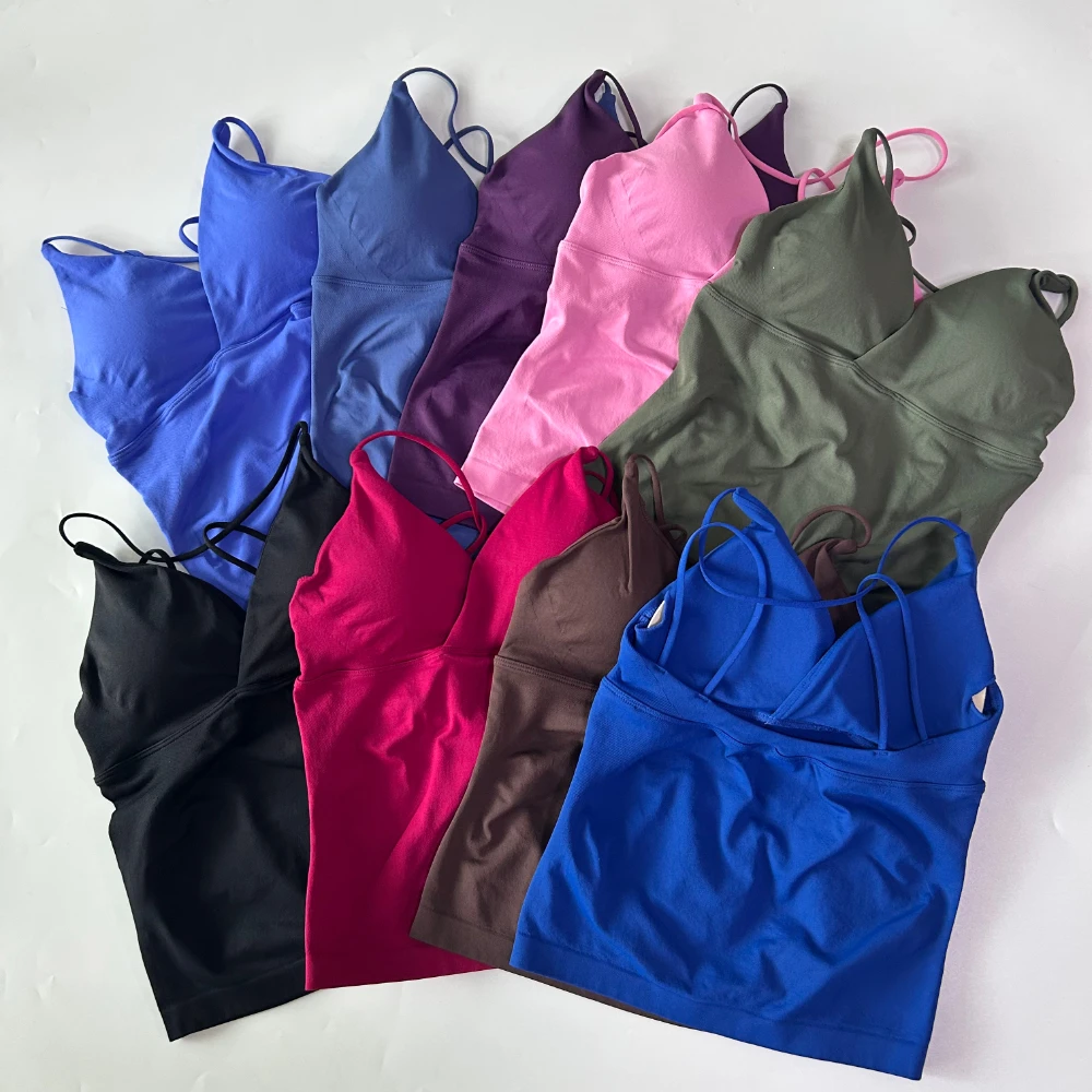 Twist Front Longline Top Backless Sports Tank Top Women Padded Yoga Vest Workout Fitness High Elastic  Quick Dry Running Gym Top
