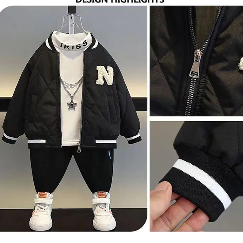 New Autumn Winter Boys Baseball Jacket Thick Keep Warm Outdoor V-neck Coat For Kids Children Sport Outerwear Birthday Present - view 5