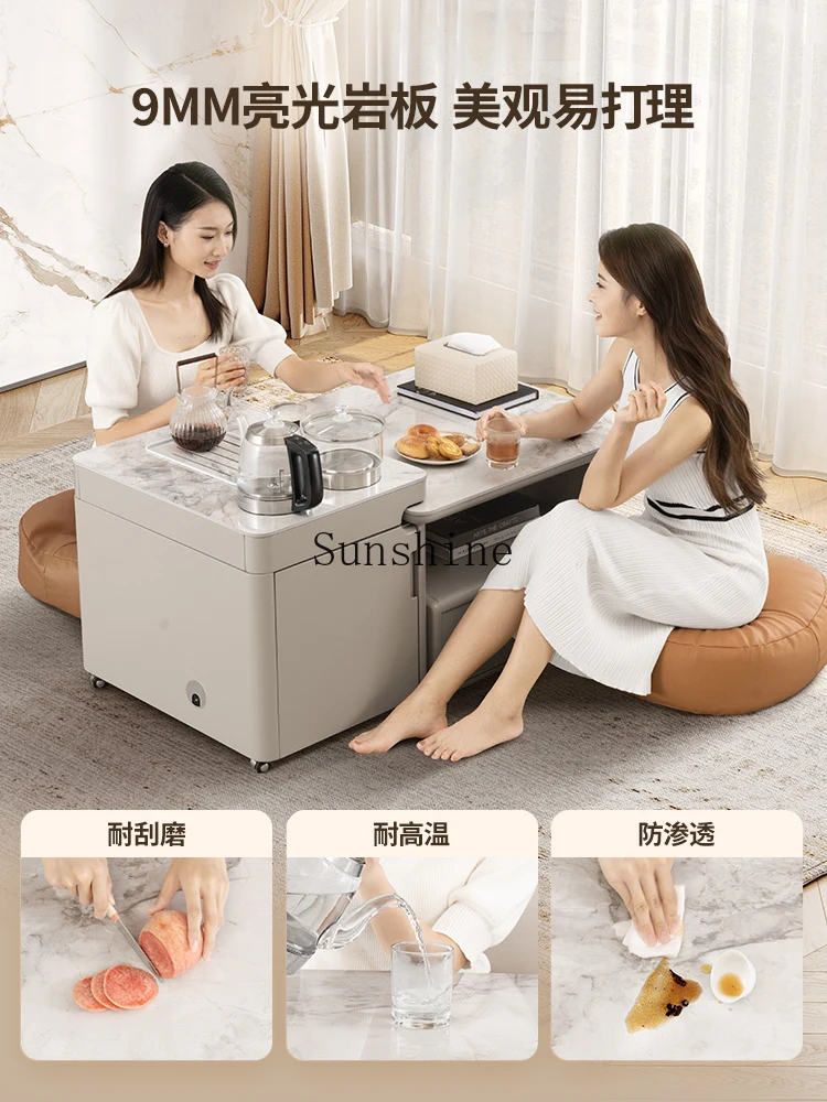Modern simple rock slab combination coffee table living room furniture movable tea table