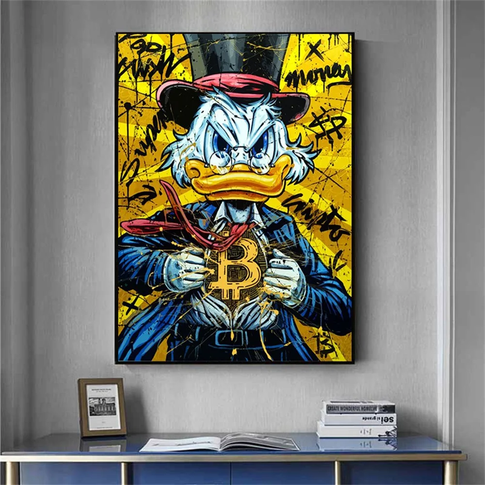 

Bitcoin Donald Duck Graffiti Street Pop Art Canvas Painting Funny Cartoon Wall Art Canvas Print Poster Kids Room Home Decoration