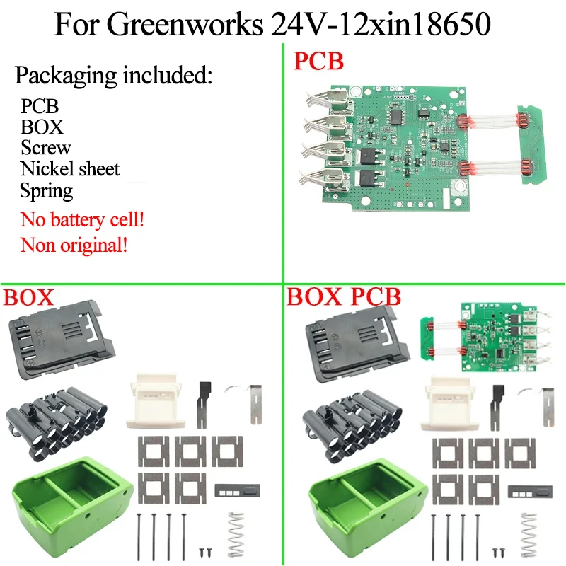 Li-ion Battery Case Box Charging Protection Circuit Board PCB LED Digital Indicator For Greenworks 24V Lithium Battery Housings