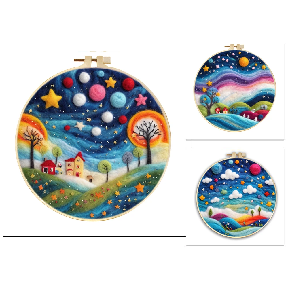 

GATYZTORY House Pattern Needle Felting Kit Starter Wool Felting Paitning Kit For Beginners Adult Felting Pad Embroidery Hoo