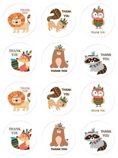 

100 шт./лот, логотип «Дякую», с рисунками животных, круглая наклейка-печать, клейкие наклейки для домашней пекарни, подарочная упаковка (SS-6129)