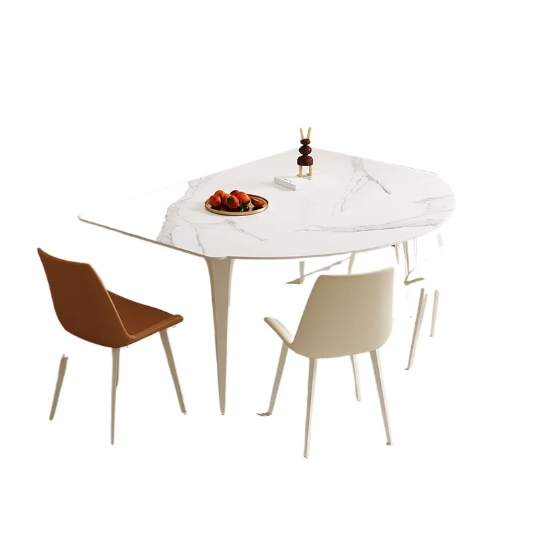 Cream wind rock slab, dining table variable round table folding and retractable, shrinking modern simple small apartment,