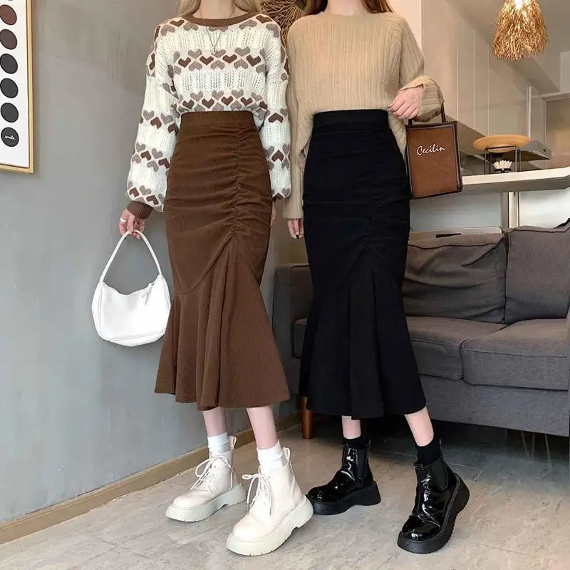 Skirts Women Beathable Fashion Mid-calf Spring Korean Style Chic All-match Simple Solid Lovely Cozy Soft Aesthetic Students New