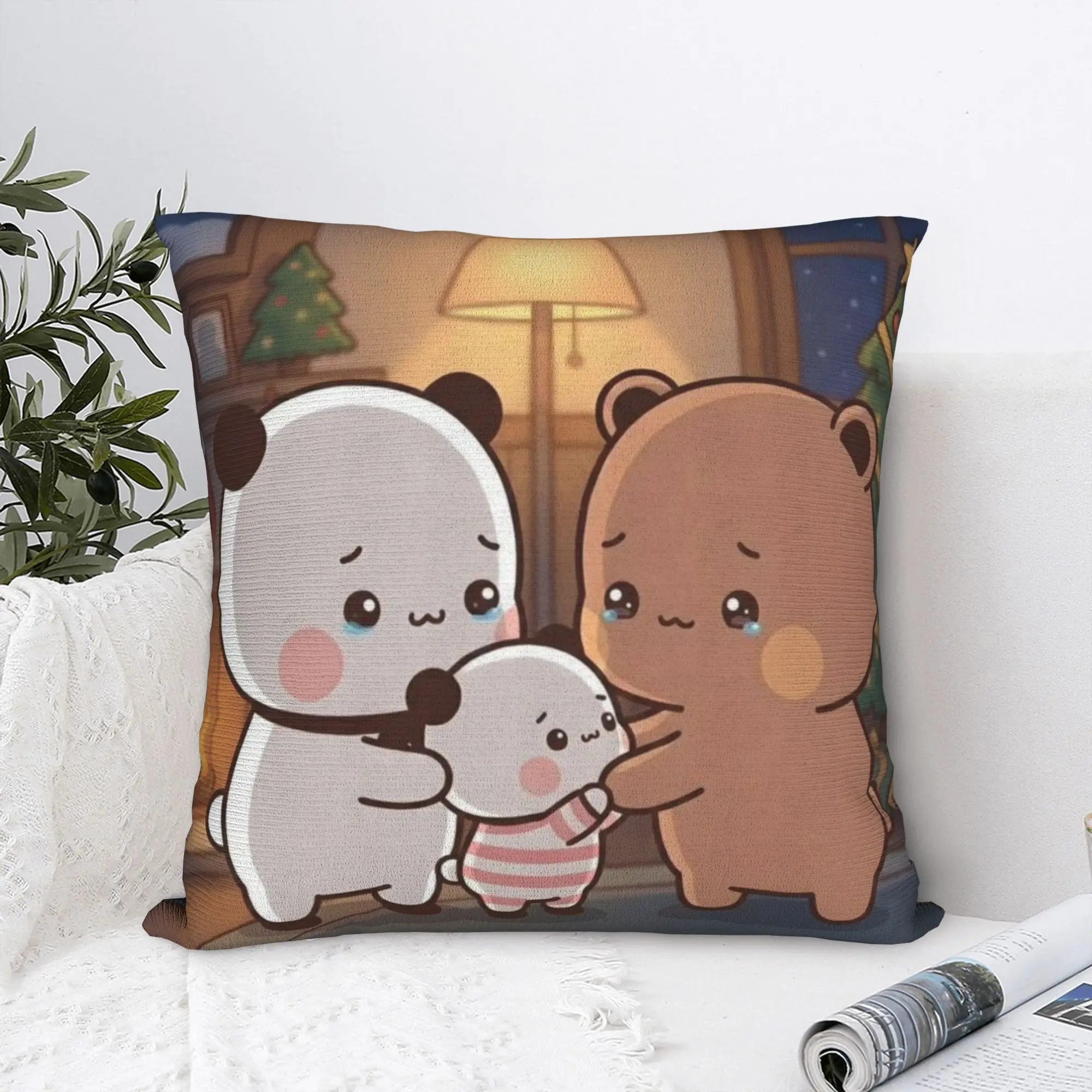 Cartoon Panda Bubu Dudu Family Pillowcase Polyester Cushion Cover Decorative  Pillow Case Cover Living Room Zipper 45*45cm