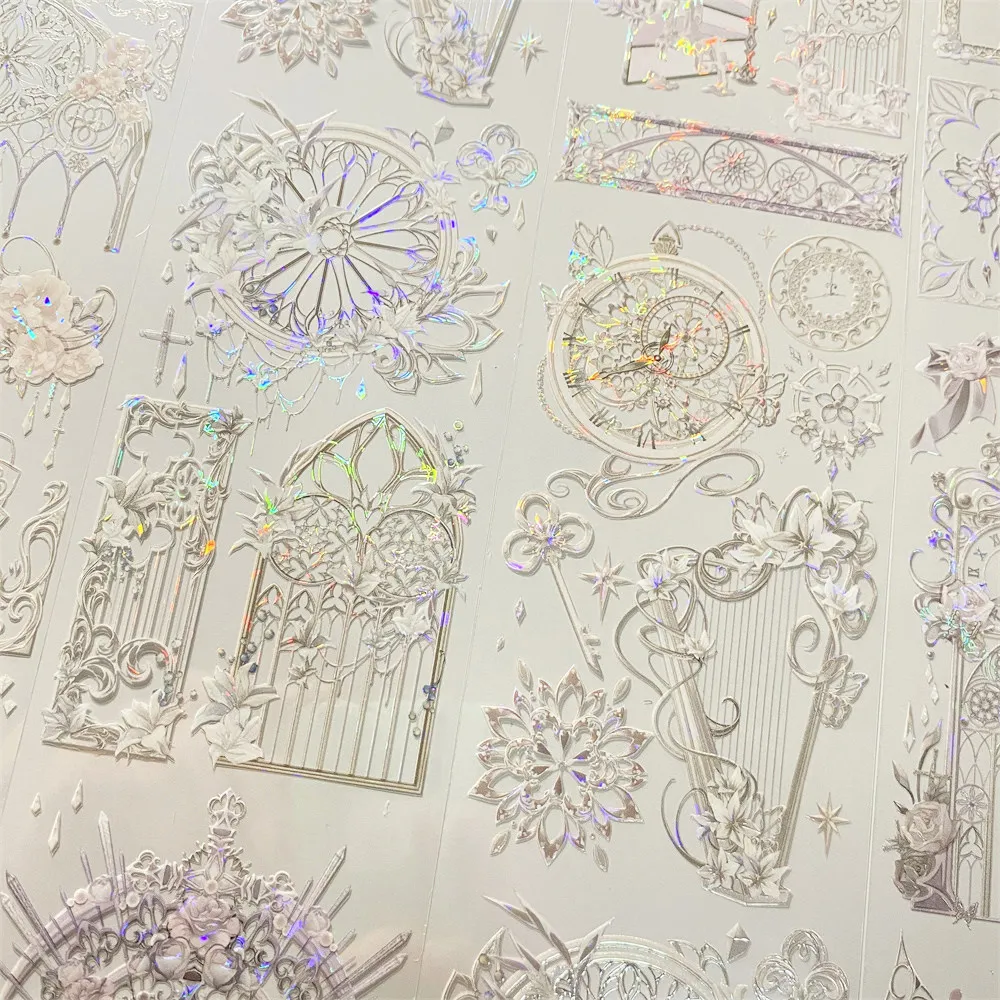 

Декоративная прозрачная лента Washi H24 с изображением цветочного двора, окна и ведьмы Сама для скрапбукинга и декора винтажных окон