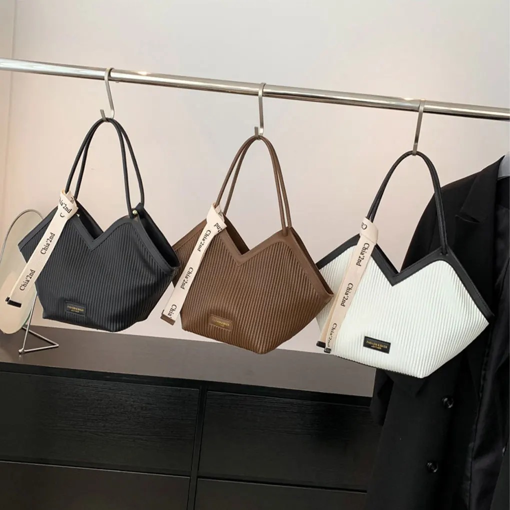 Luxury Stripped Women’s Shoulder Bags Solid Color Bucket Tote Bag Commuter Ribbonwomen’s Bag Large Capacity Handbags