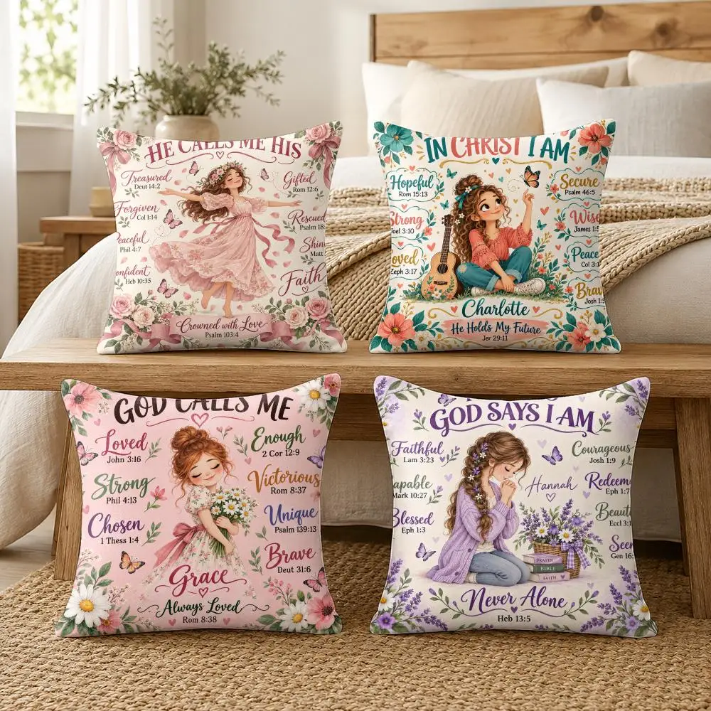 God Says I Am Cushion Cover Soft Short Plush Pillow Cases Hidden Zipper Cutecore Sofa Bedroom Home Decor Gift