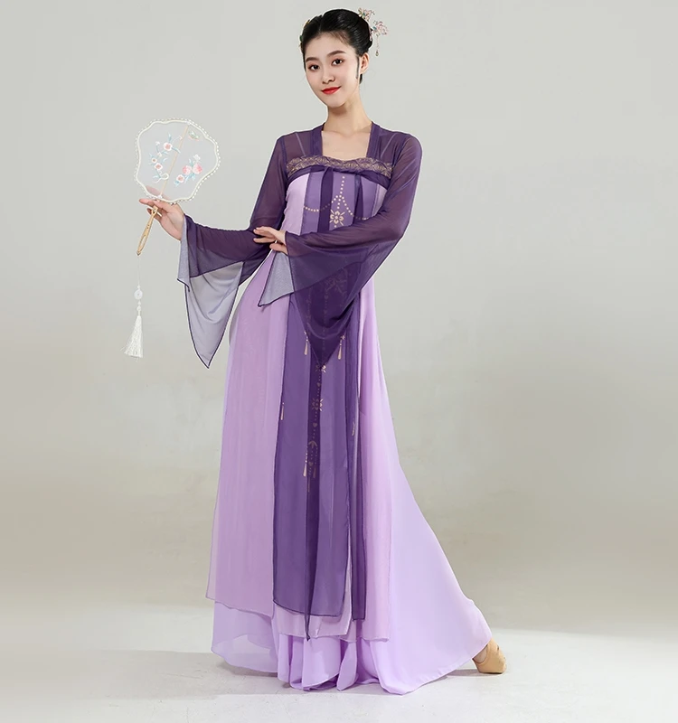 Traje de danza clásica de la dinastía Tang, traje de escenario de estilo chino, vestido de práctica diaria de hadas, Ropa de baile de rendimiento, vestido Hanfu