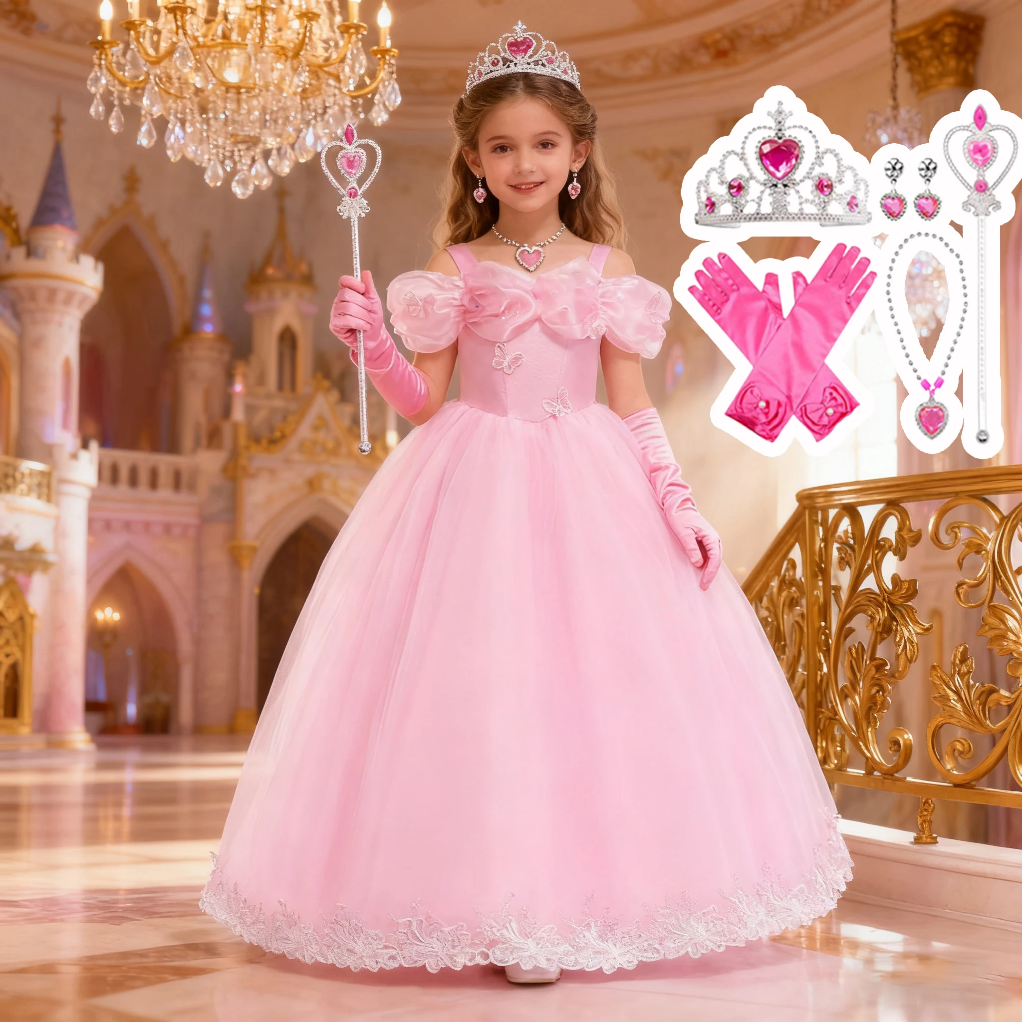 Girls Fancy Dress and accessory Children Princess Carnival Dress Kids queen Elsa Rapunzel Pageant Flower Disguise Costume