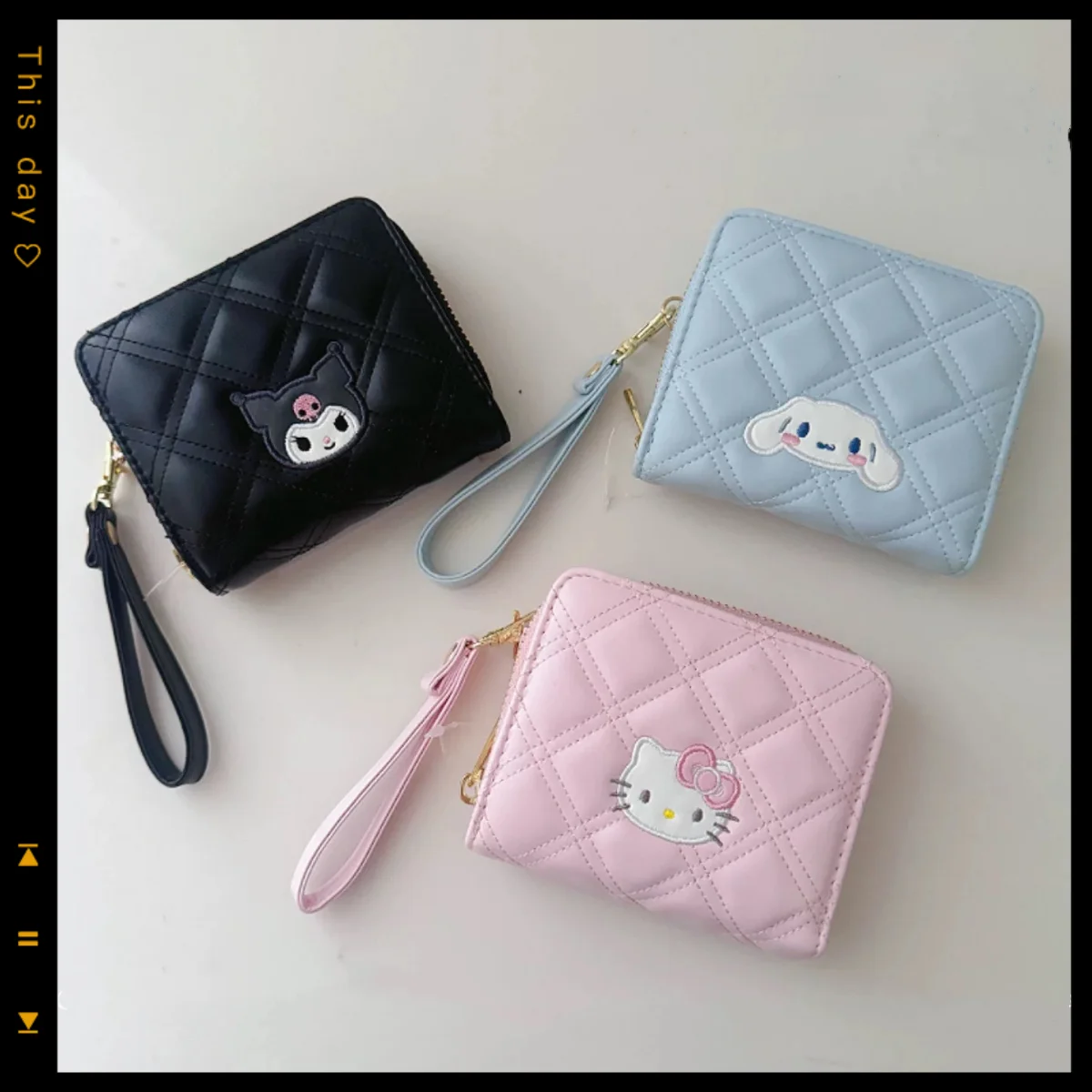 

japan sanrio hello kitty anime cartoon wallet kuromi cinnamoroll cute my melody women's PU travel card holder short style