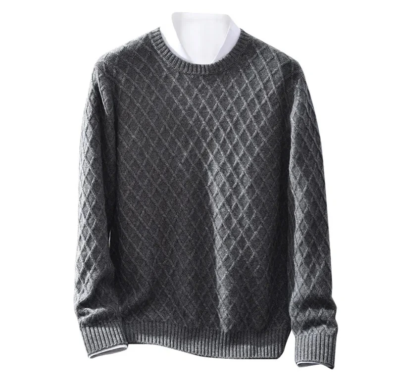 New Loose Knittedwear Base Layer 100% Pure Cashmere Men's Round Neck Sweater Autumn Winter Casual Thickened Cashmere Sweater